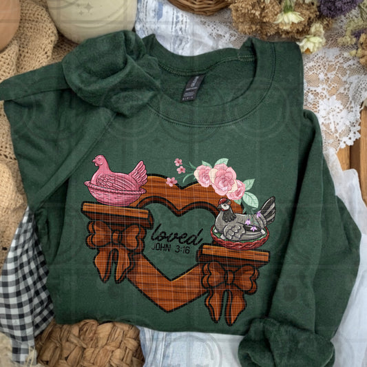 loved john 316 vintage hens on shelf  -DTF&UV