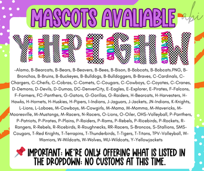 Neon Checkered Letter with Mascot Name (Dropdown)-DTF&UV