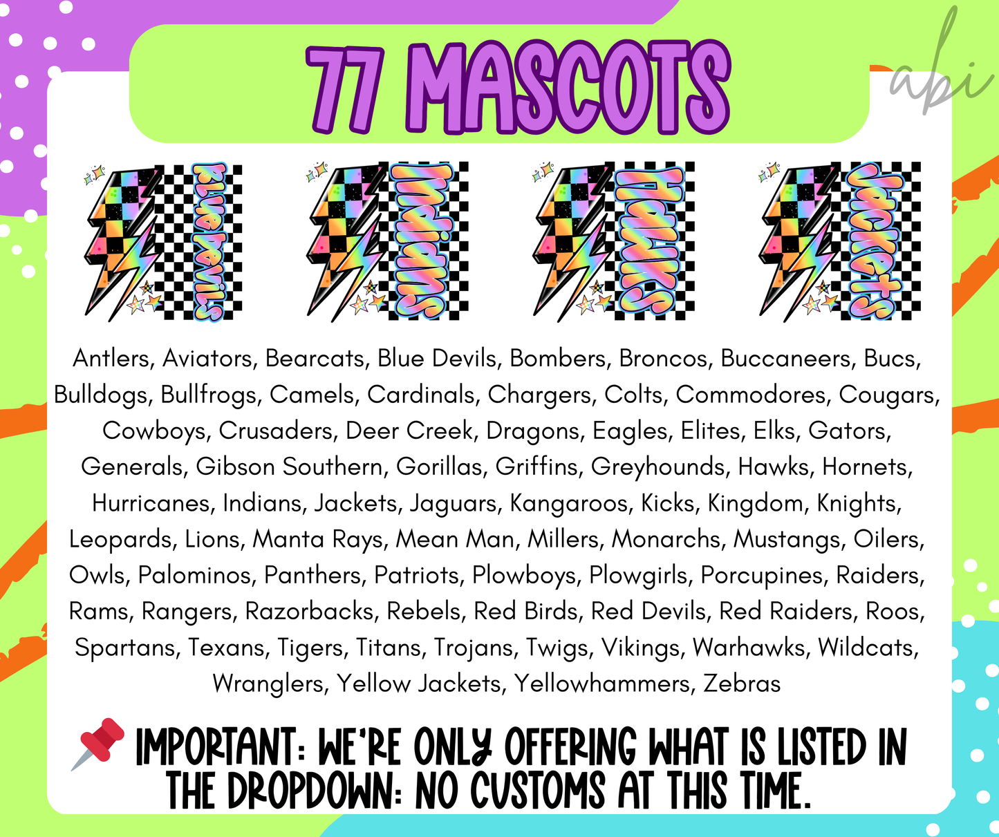 Neon Side Bolt Mascots (Dropdown)- DTF&UV