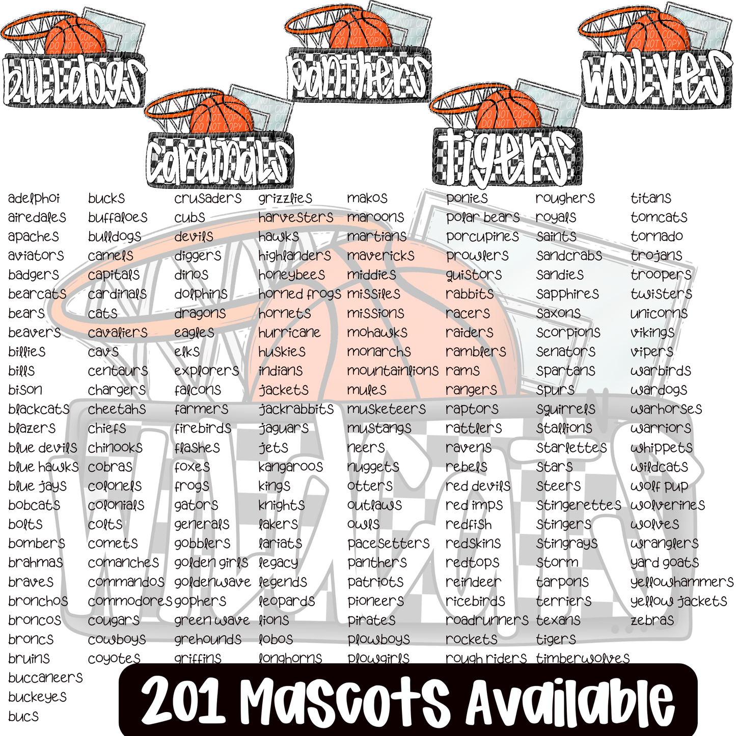 Basketball Mascots ball net backboard (DROPDOWN)-DTF&UV