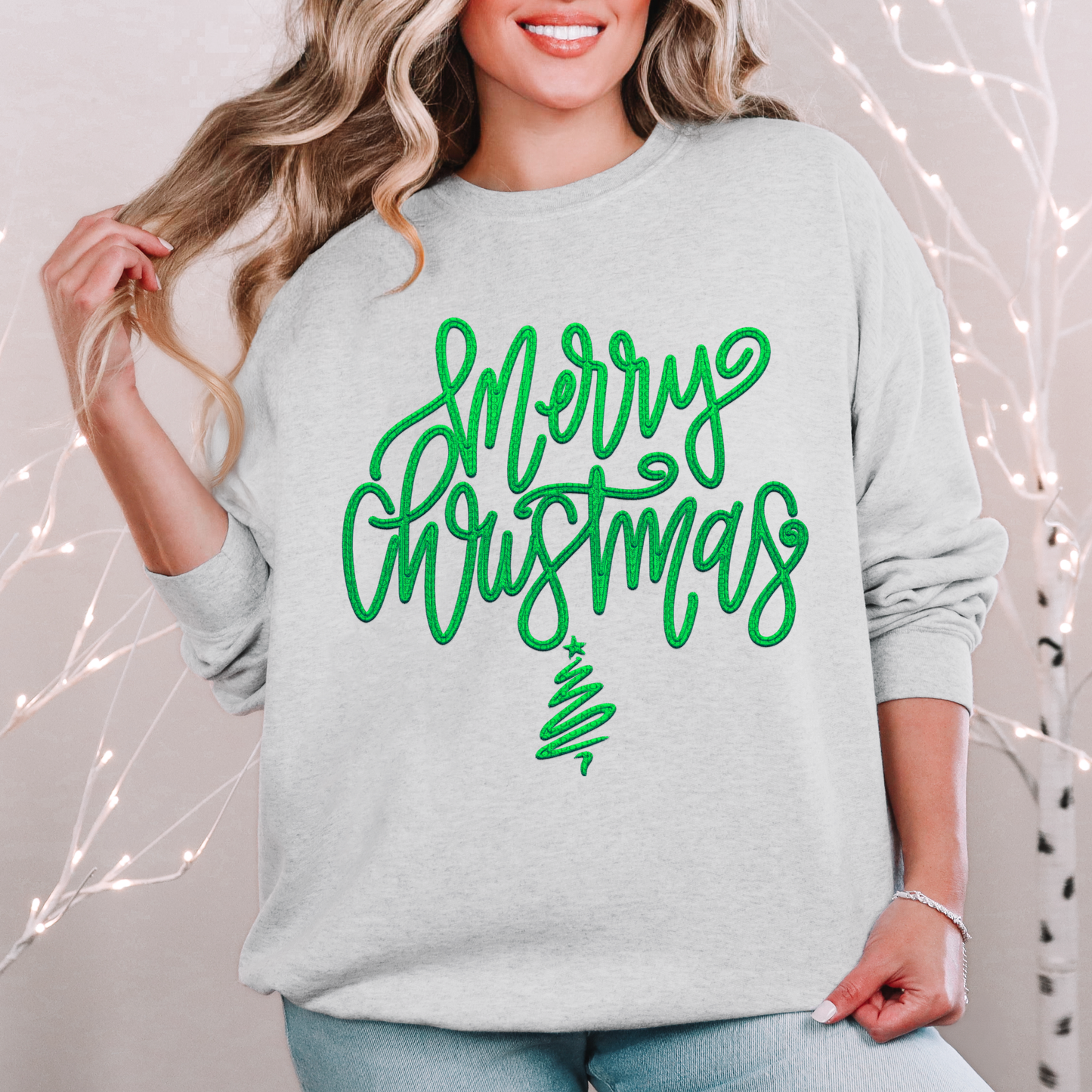 Merry Christmas script faux emb(ALL colors in this listing- dropdown)-dtf
