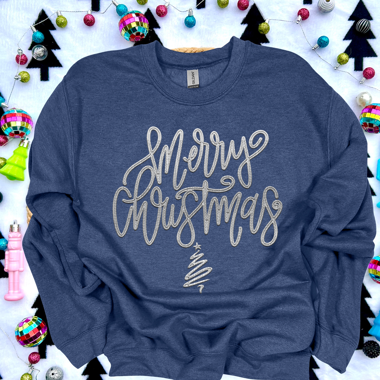 Merry Christmas script faux emb(ALL colors in this listing- dropdown)-dtf