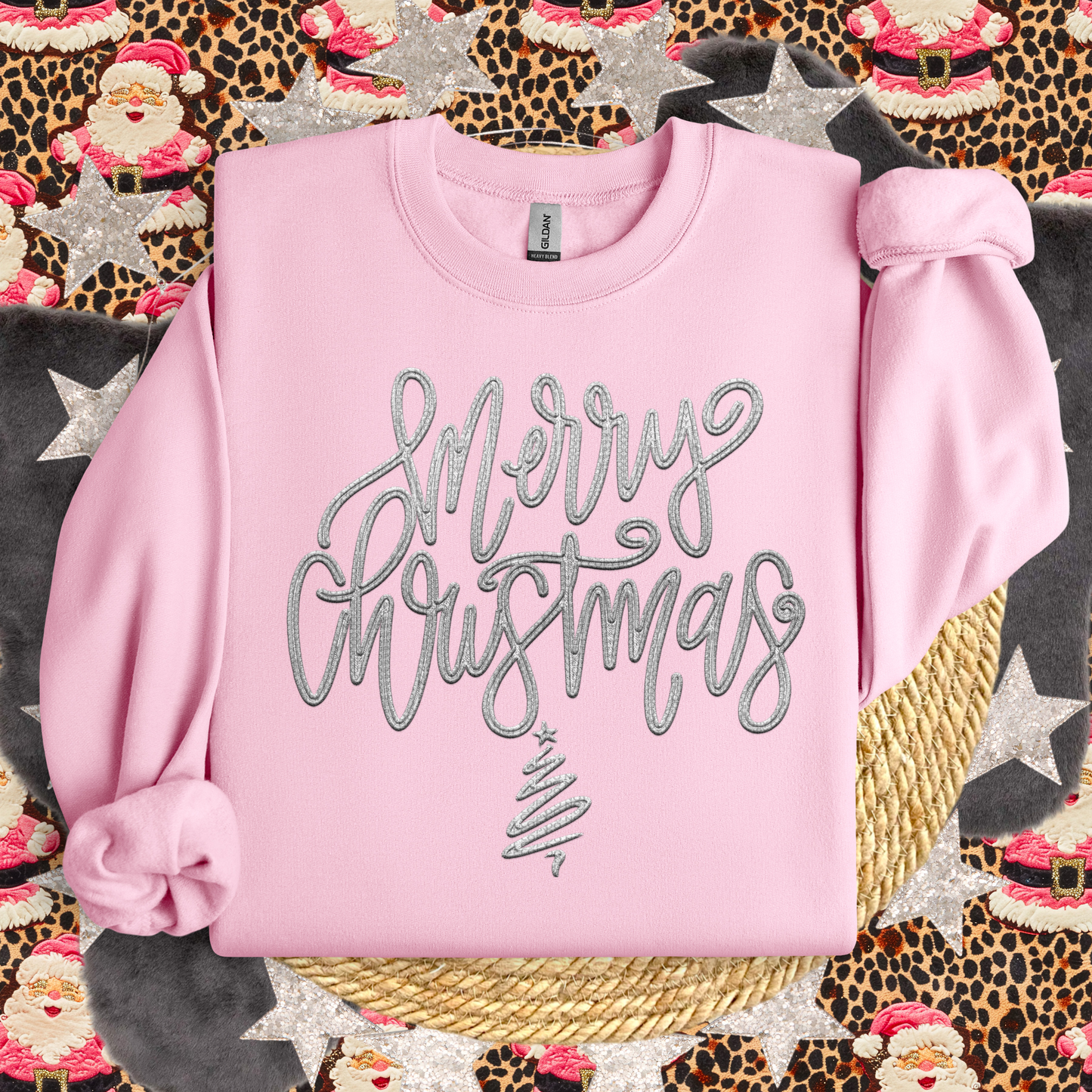 Merry Christmas script faux emb(ALL colors in this listing- dropdown)-dtf