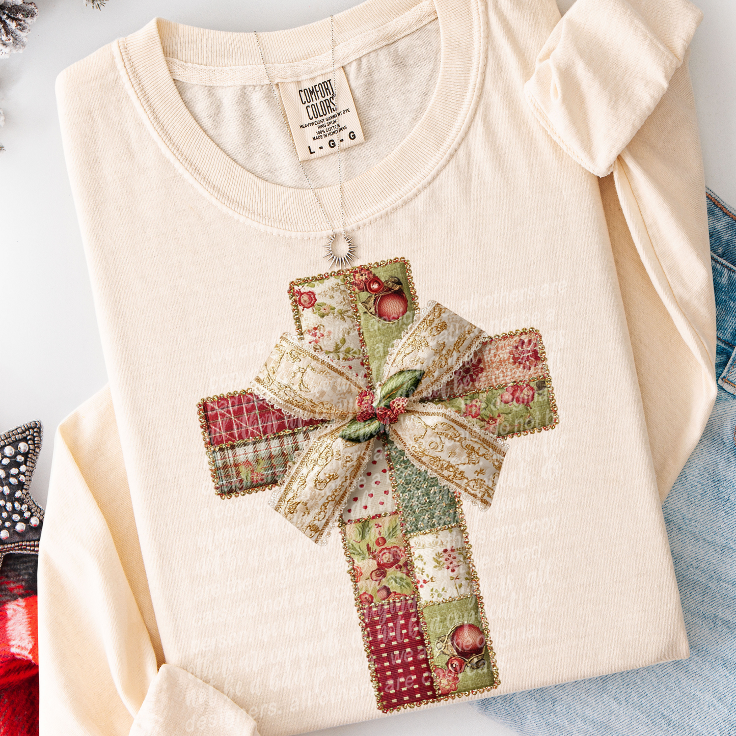 patchwork christmas cross -DTF&UV