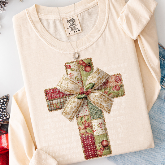 patchwork christmas cross -DTF&UV