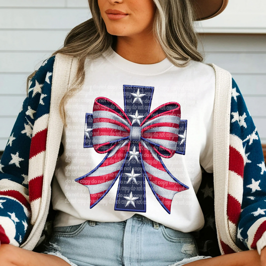 patriotic cross coquette bow emb  -DTF&UV