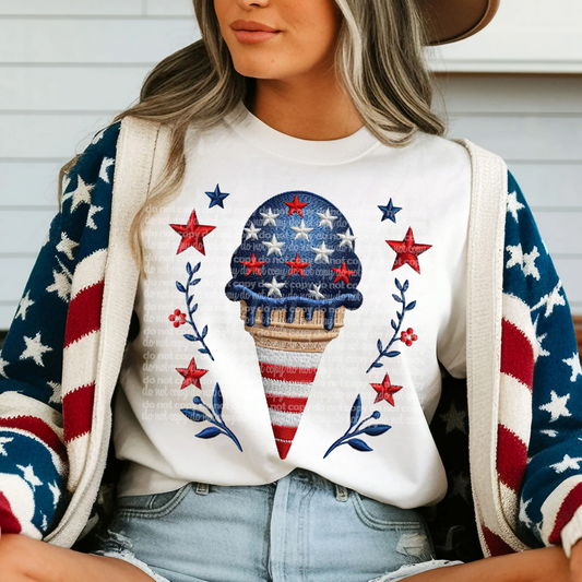 patriotic ice cream emb  -DTF&UV