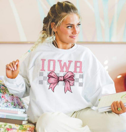 Coquette Bow pink Checkered States (ALL STATES)-DTF