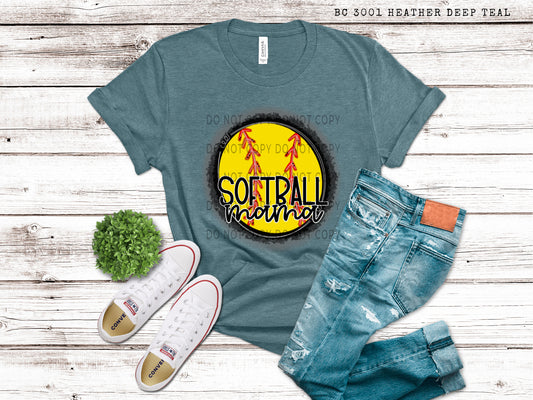Softball Mama White Outline and Black Background -DTF