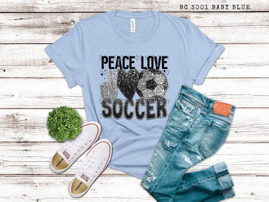 Peace Love Soccer Faux Embroidery Sequin Appliqué - DTF