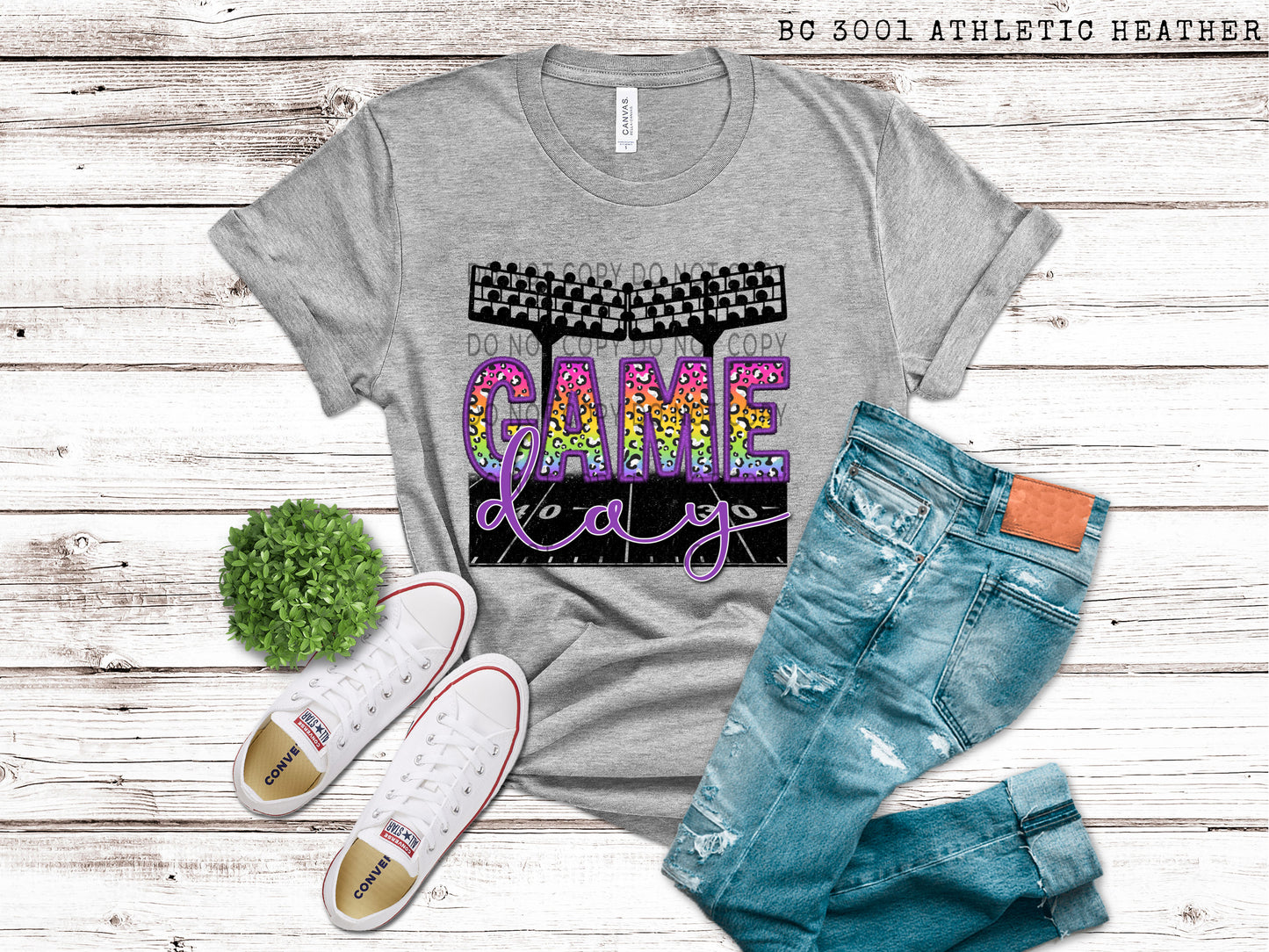 Game Day Football Field Rainbow Leopard Faux Embroidery - DTF