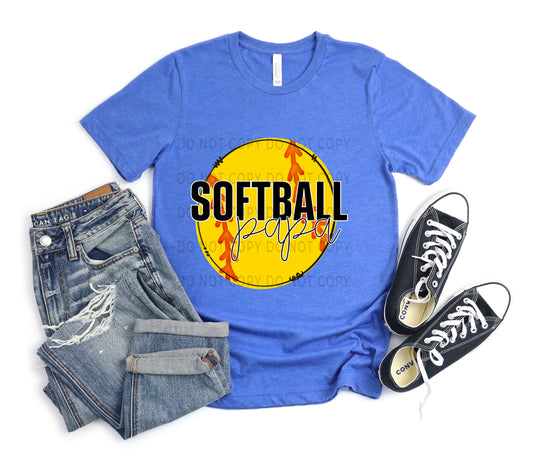 Softball Papa White Outline -DTF
