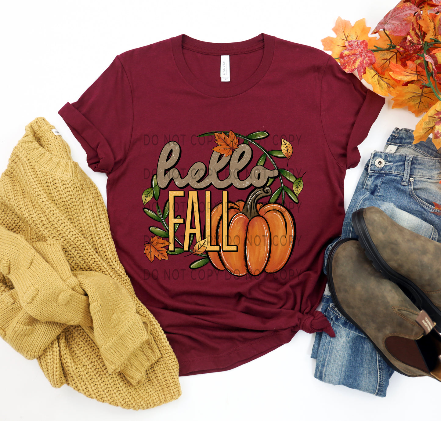 Hello Fall With Pumpkin - DTF