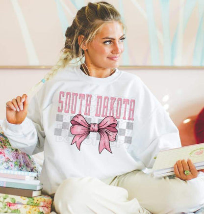 Coquette Bow pink Checkered States (ALL STATES)-DTF