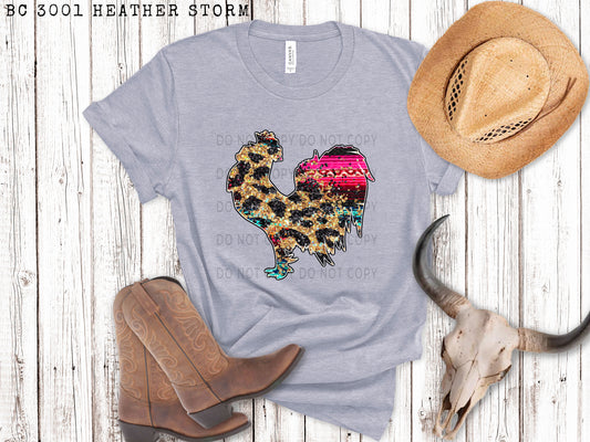 Faux Sequin Leopard And Serape Chicken - DTF