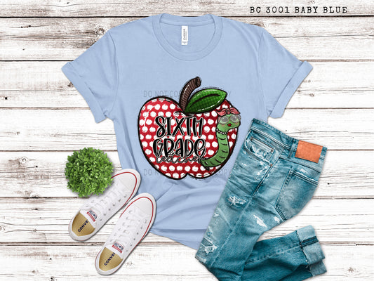 Sixth Grade Teacher Polka Dot Apple -DTF