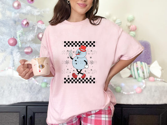Blue Snowman Retro Checkered Christmas - DTF