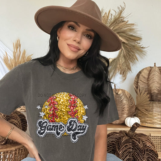 Softball Game Day Faux Sequin Appliqué - DTF