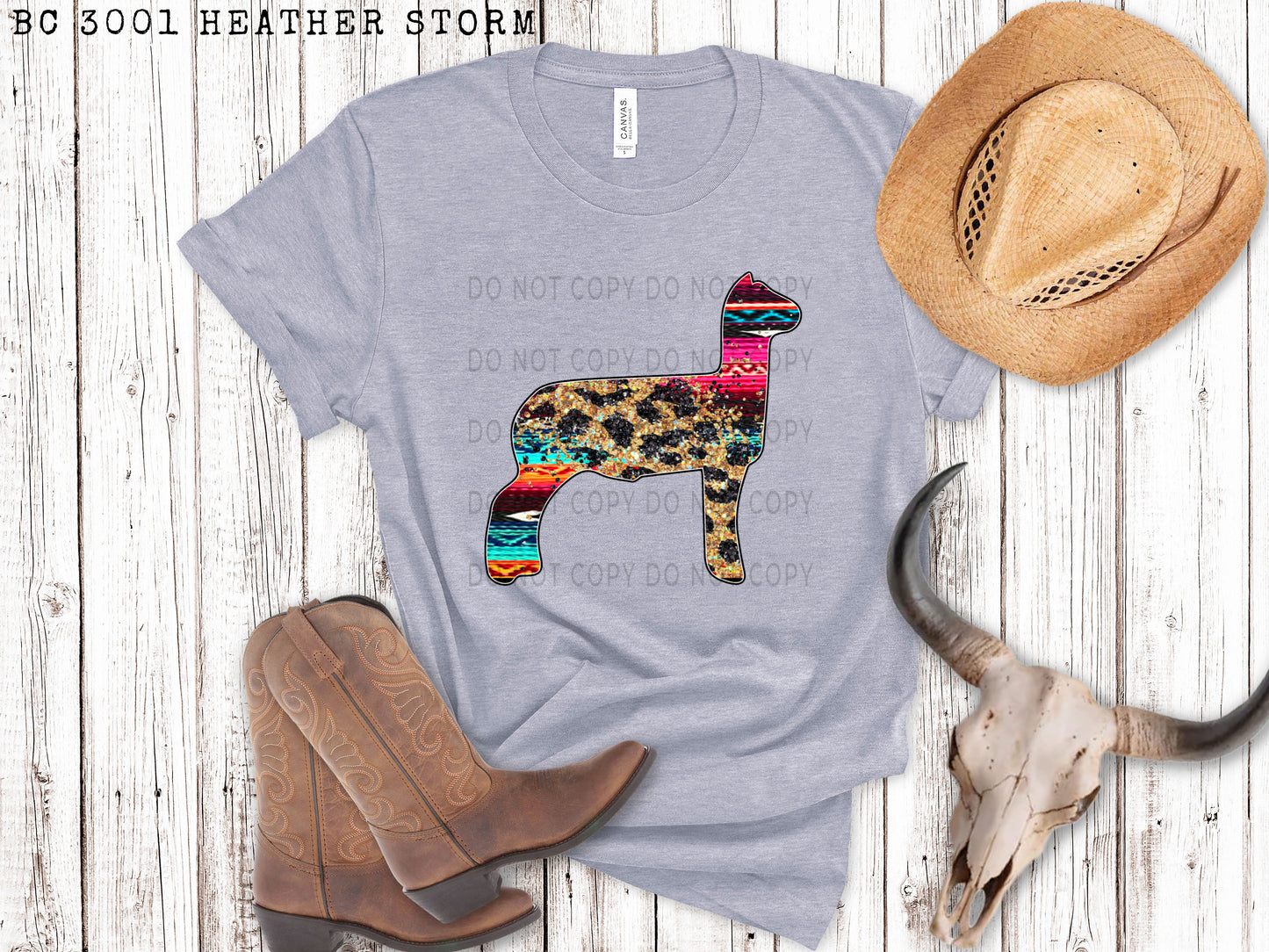 Faux Sequin Leopard And Serape Lamb Facing Right - DTF