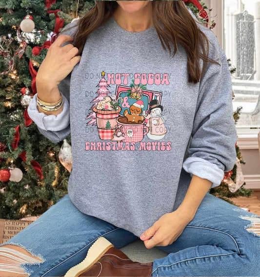 Hot Cocoa And Christmas Movies Pink - DTF