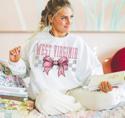 Coquette Bow pink Checkered States (ALL STATES)-DTF