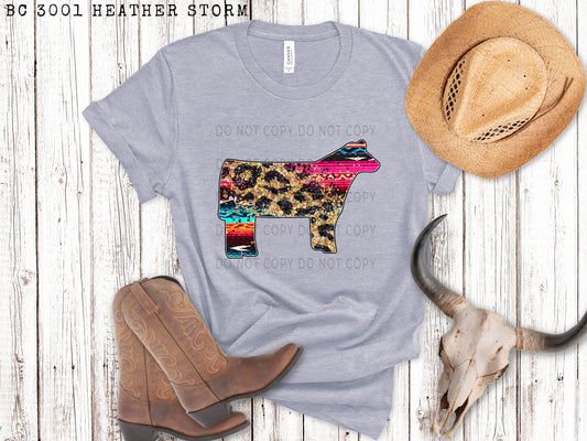 Faux Sequin Leopard And Serape Cow Facing Right - DTF