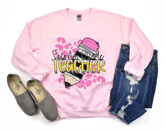 Second Grade Teacher Pencil With Leopard Background -DTF