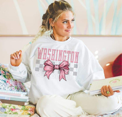Coquette Bow pink Checkered States (ALL STATES)-DTF