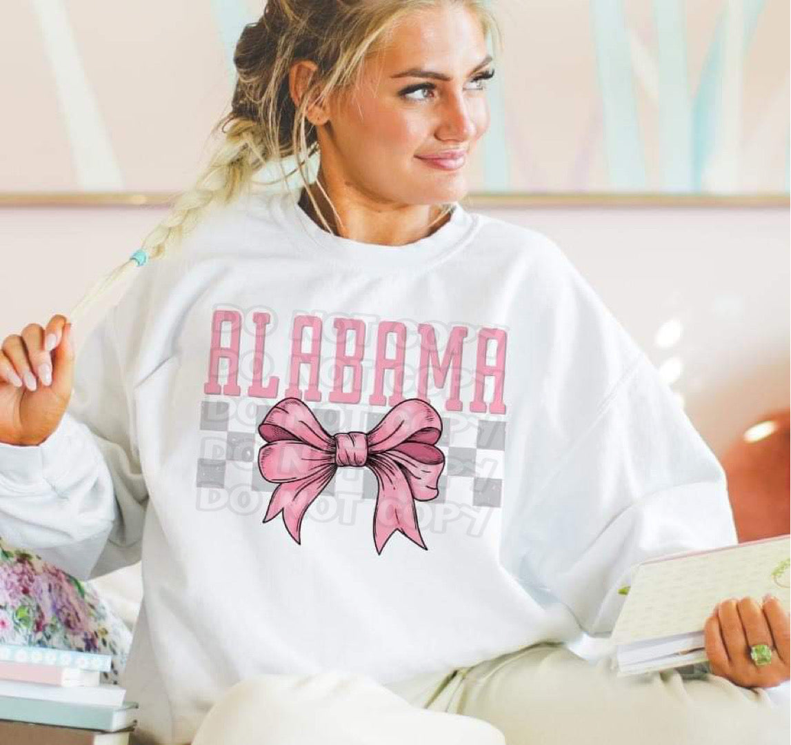 Coquette Bow Gray Checkered States (ALL STATES)-DTF