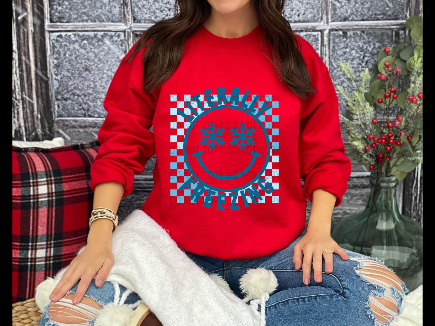 Literally Freezing Blue Checkered - DTF