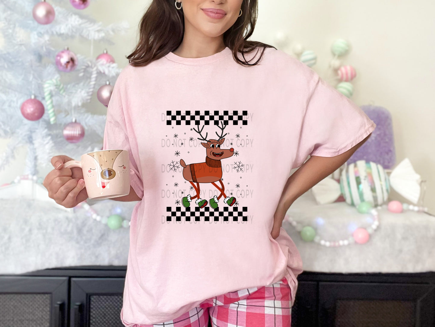 Reindeer Retro Checkered Christmas - DTF