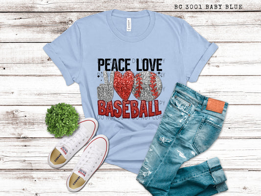 Peace Love Baseball Faux Embroidery Sequin Appliqué - DTF