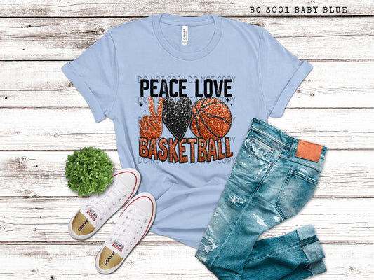 Peace Love Basketball Faux Embroidery Sequin Appliqué - DTF