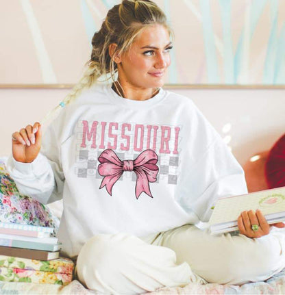 Coquette Bow pink Checkered States (ALL STATES)-DTF