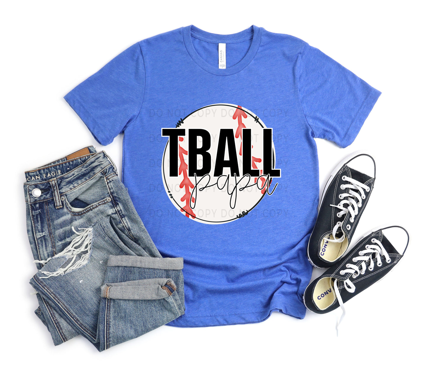 T Ball Papa White Outline -DTF