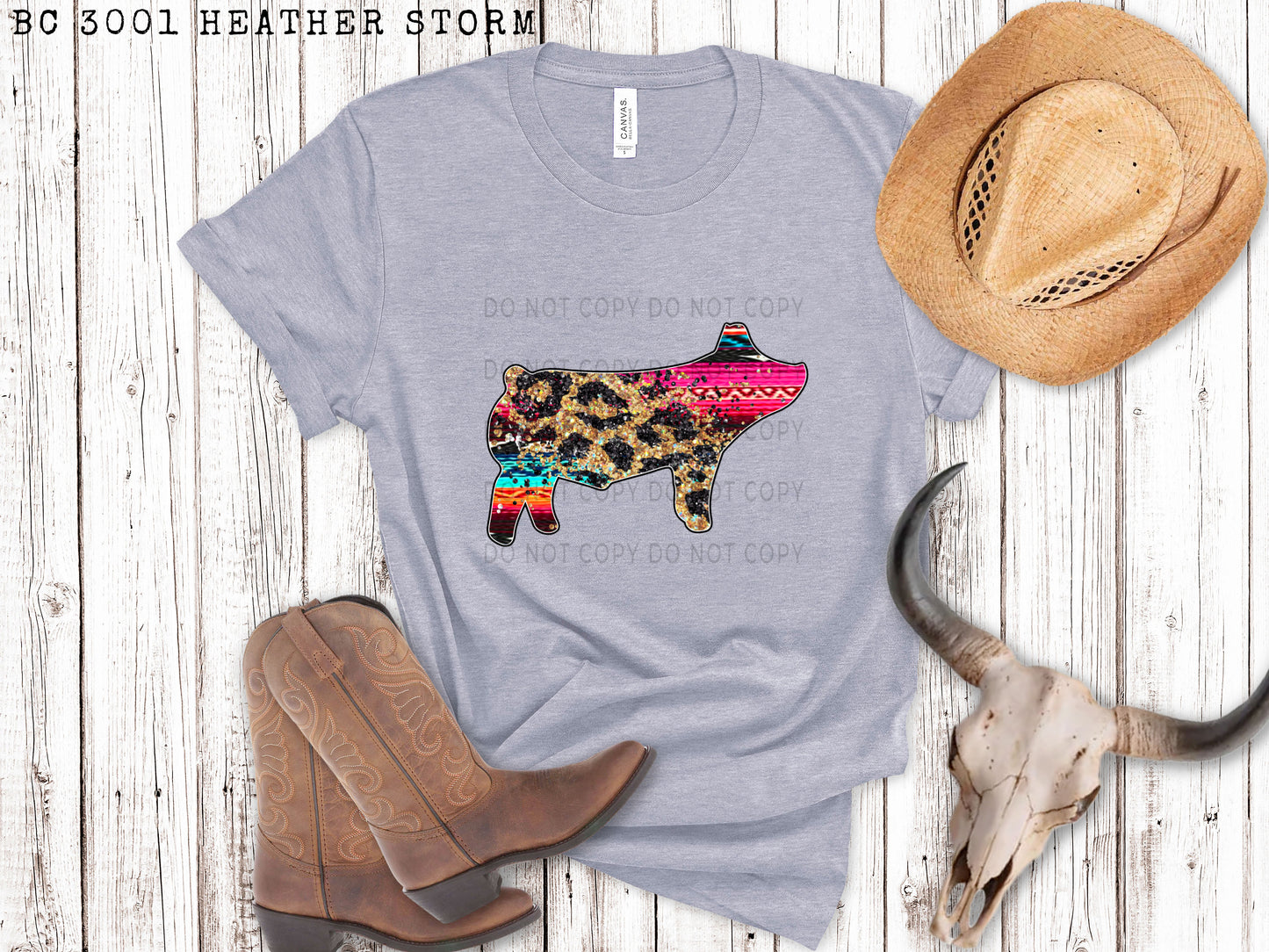 Faux Sequin Leopard And Serape Pig - DTF