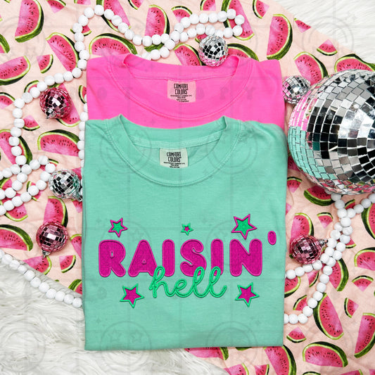 raisin hell faux emb -DTF .