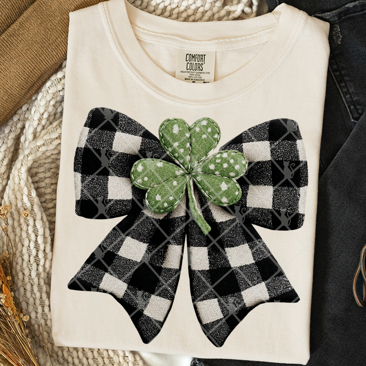 shamrock bow fabric  -DTF&UV
