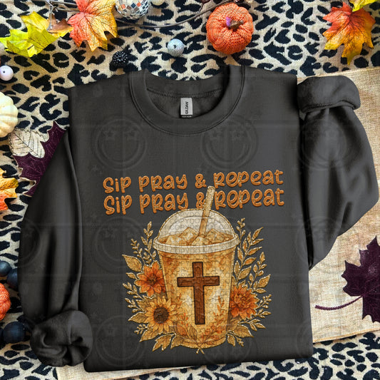 sip pray repeat faux emb -DTF&UV