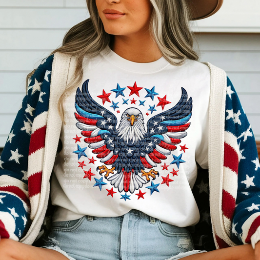 stars stripes bald eagle emb  -DTF&UV