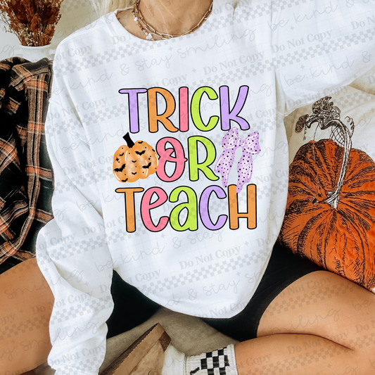 trick or teach pumpkin bow purple -DTF&UV
