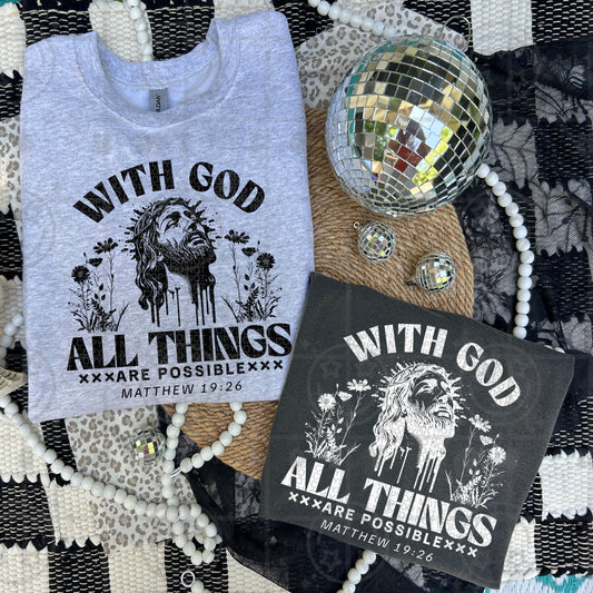 with god all things are possible mock distressed(black)-DTF&UV