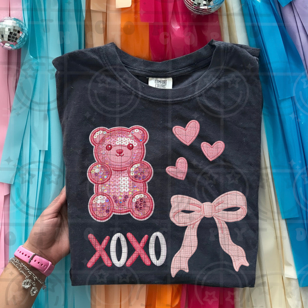 xoxo pink gummy bear collage -DTF&UV