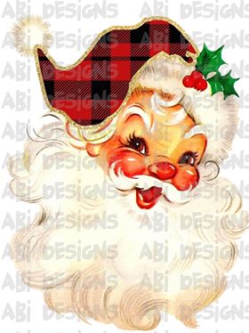Santa With Buffalo Plaid Hat- Sublimation