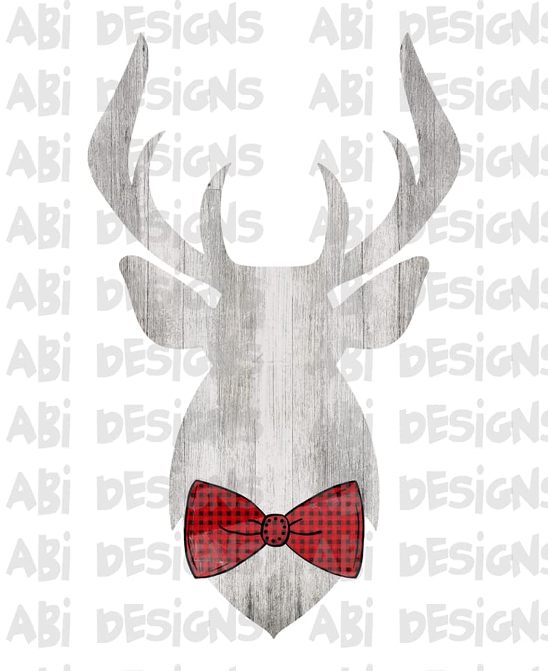 Deer With Buffalo Plaid Bow- Sublimation