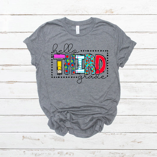 Hello third grade multi colored- DTF