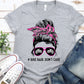 Messy bun biker hair don’t care pink-DTF