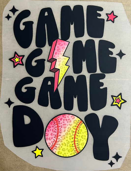 Sports-Game day pink yellow softball lightning bolt 7.5”-DTF RTS