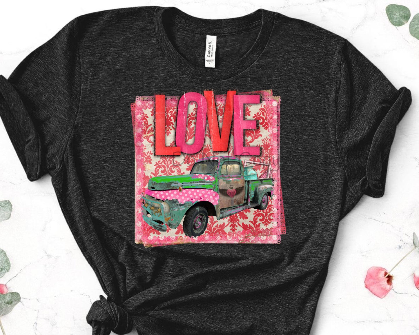 Love green pink polka dot truck-DTF