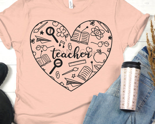 Teacher heart blk-DTF